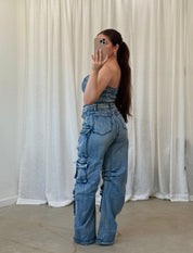 Regida Denim Cargo Jumpsuit (Acid Wash)