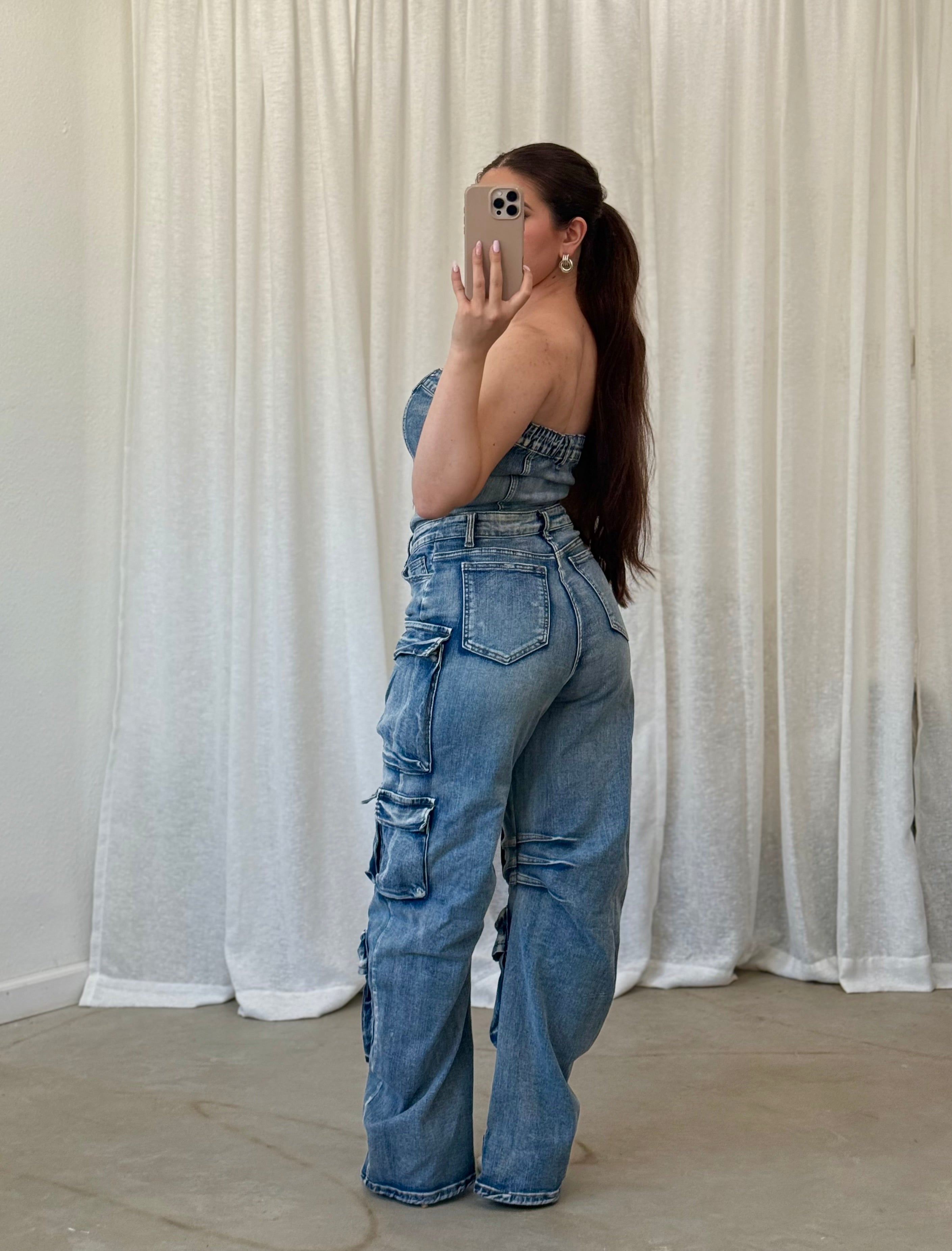 Regida Denim Cargo Jumpsuit (Acid Wash)
