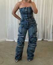 Regida Denim Cargo Jumpsuit (Acid Wash)