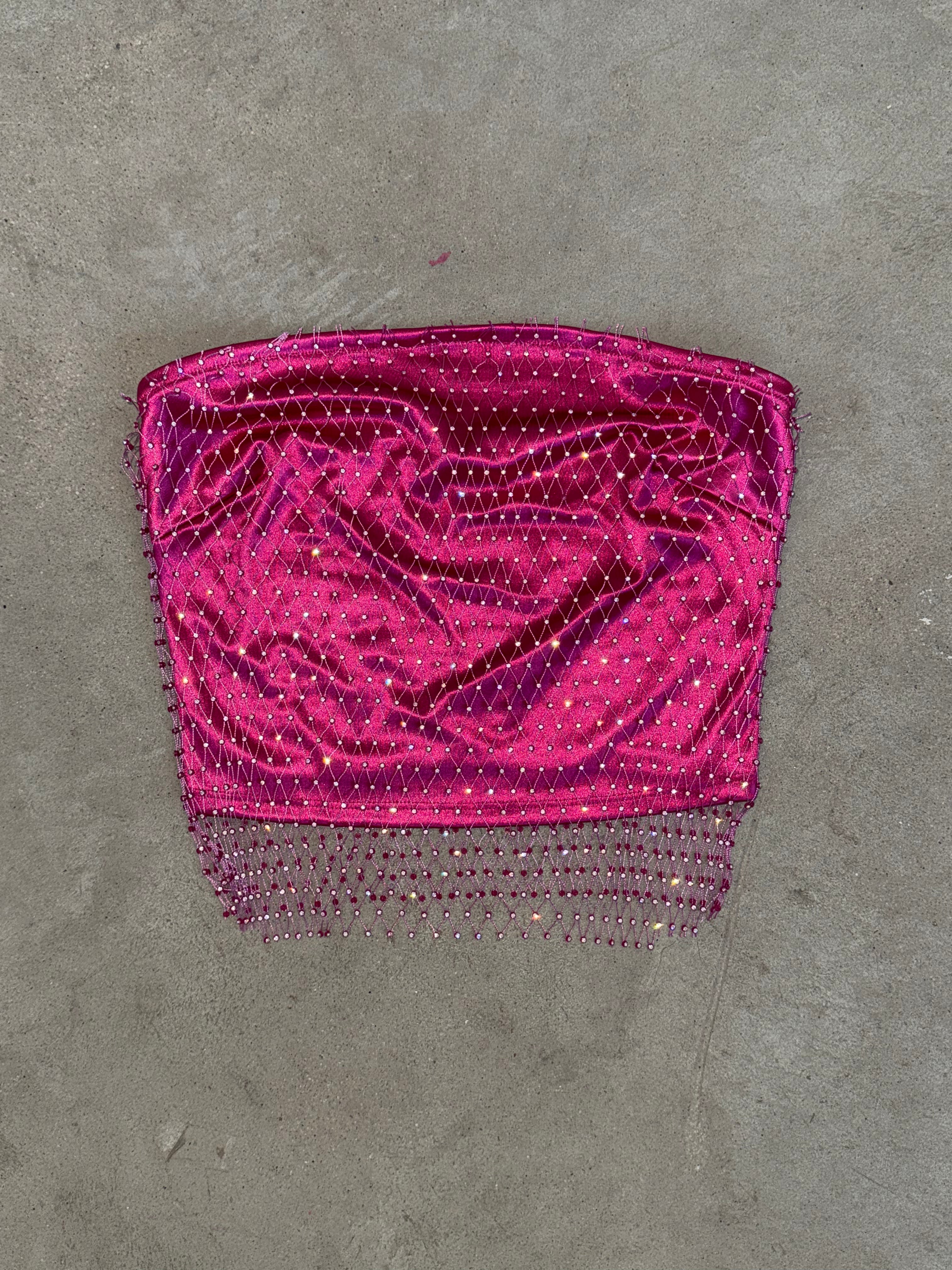Crystal Rhinestone Mesh Top (Pink)