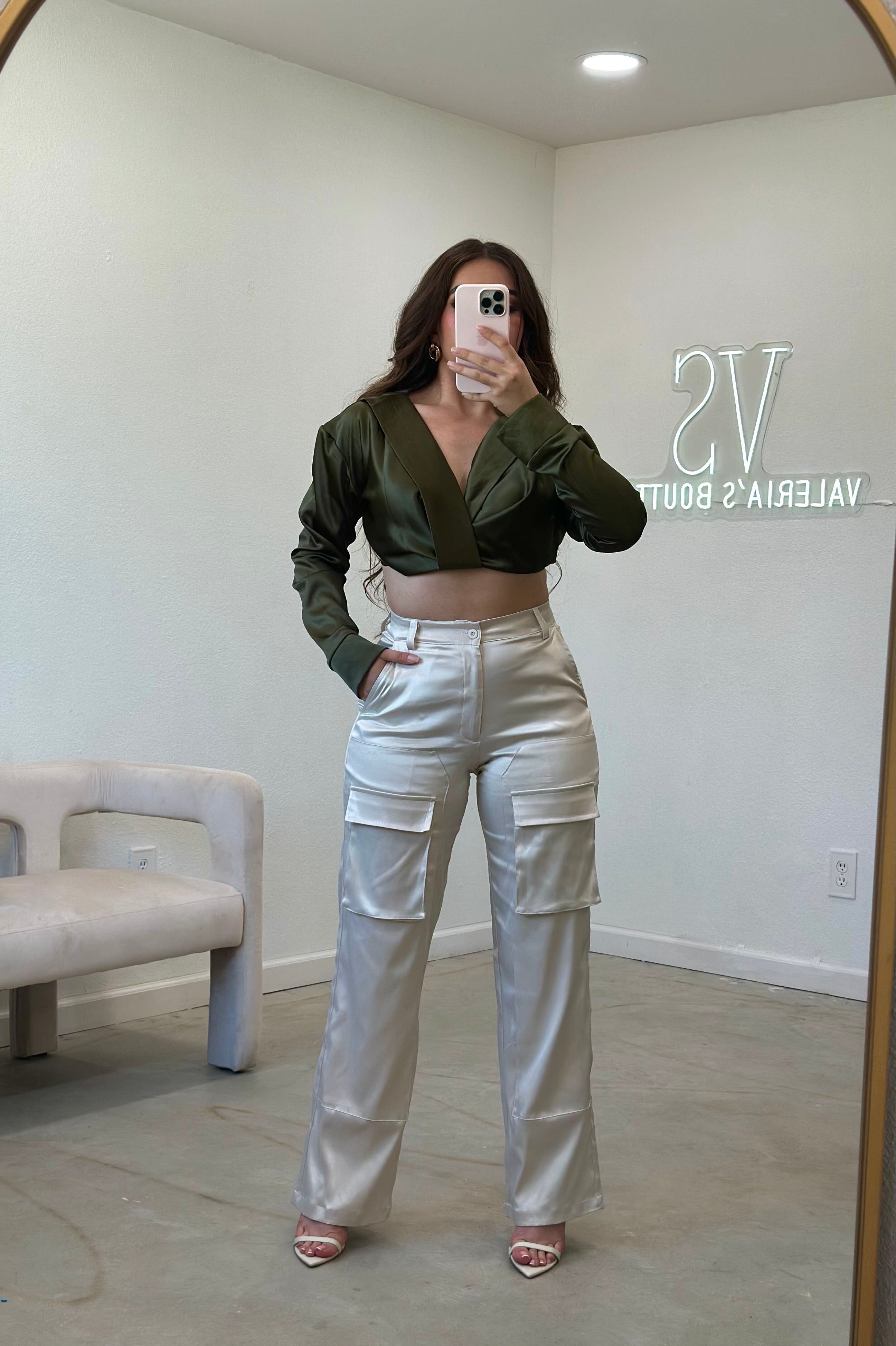 Soft Girl Satin Cargo Pants (Champagne)