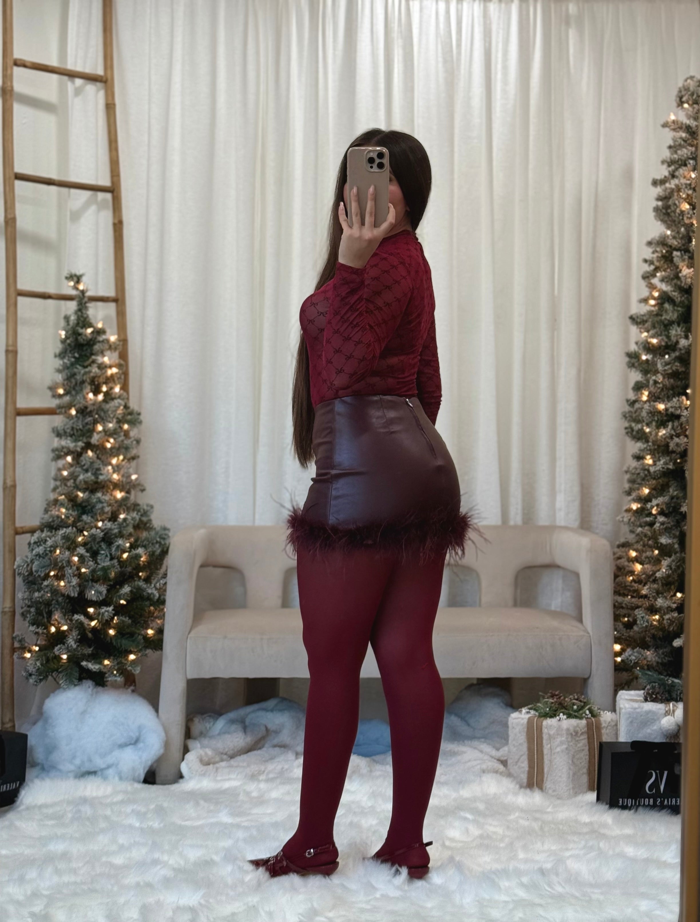 Milenna Leather Mini Skirt (Wine)