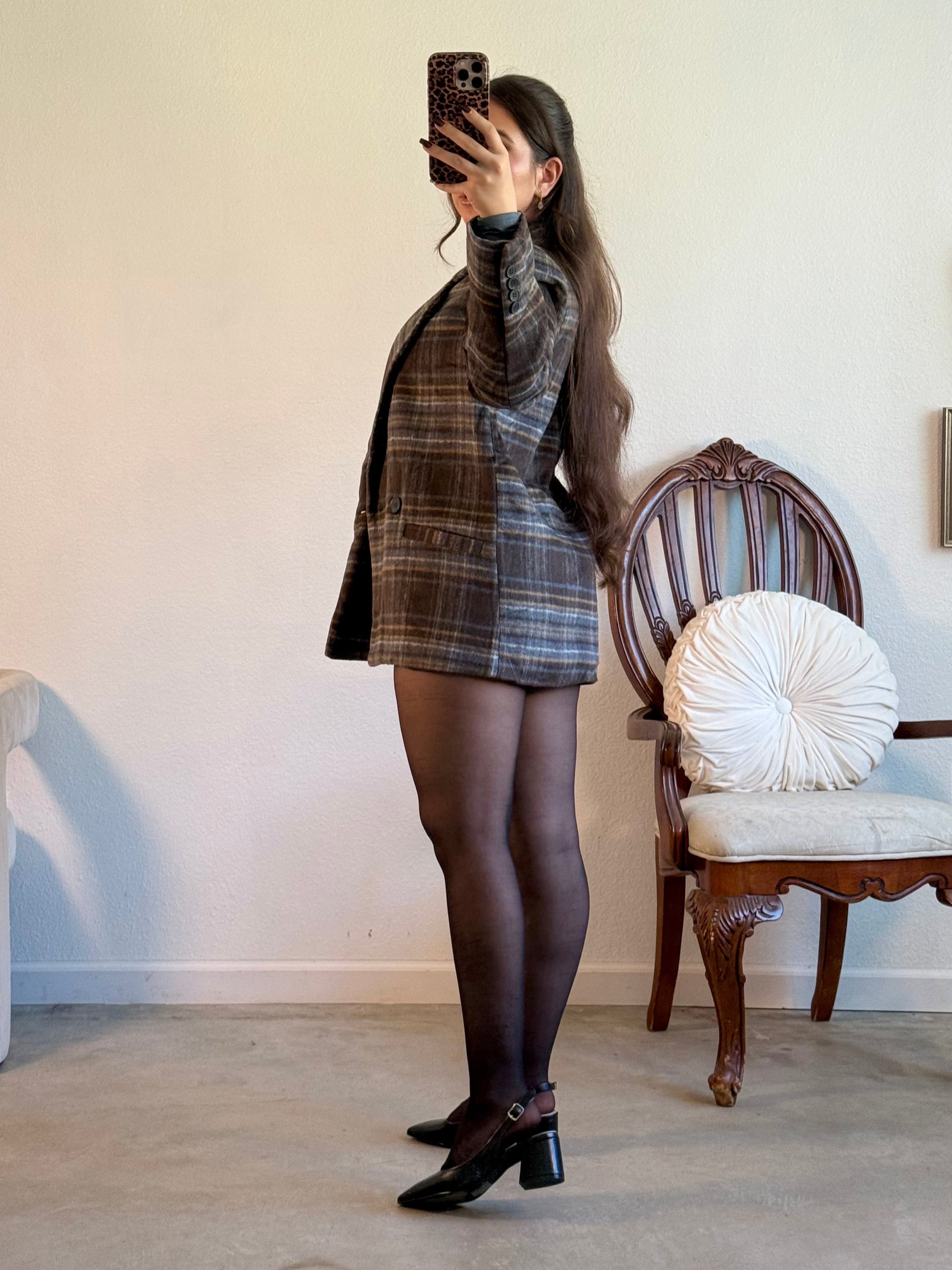 Maine Plaid Wool Blazer Coat