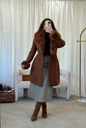 Franchesca Wool Fur Trench Coat (Maple)