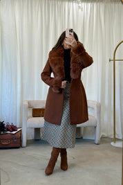 Franchesca Wool Fur Trench Coat (Maple)