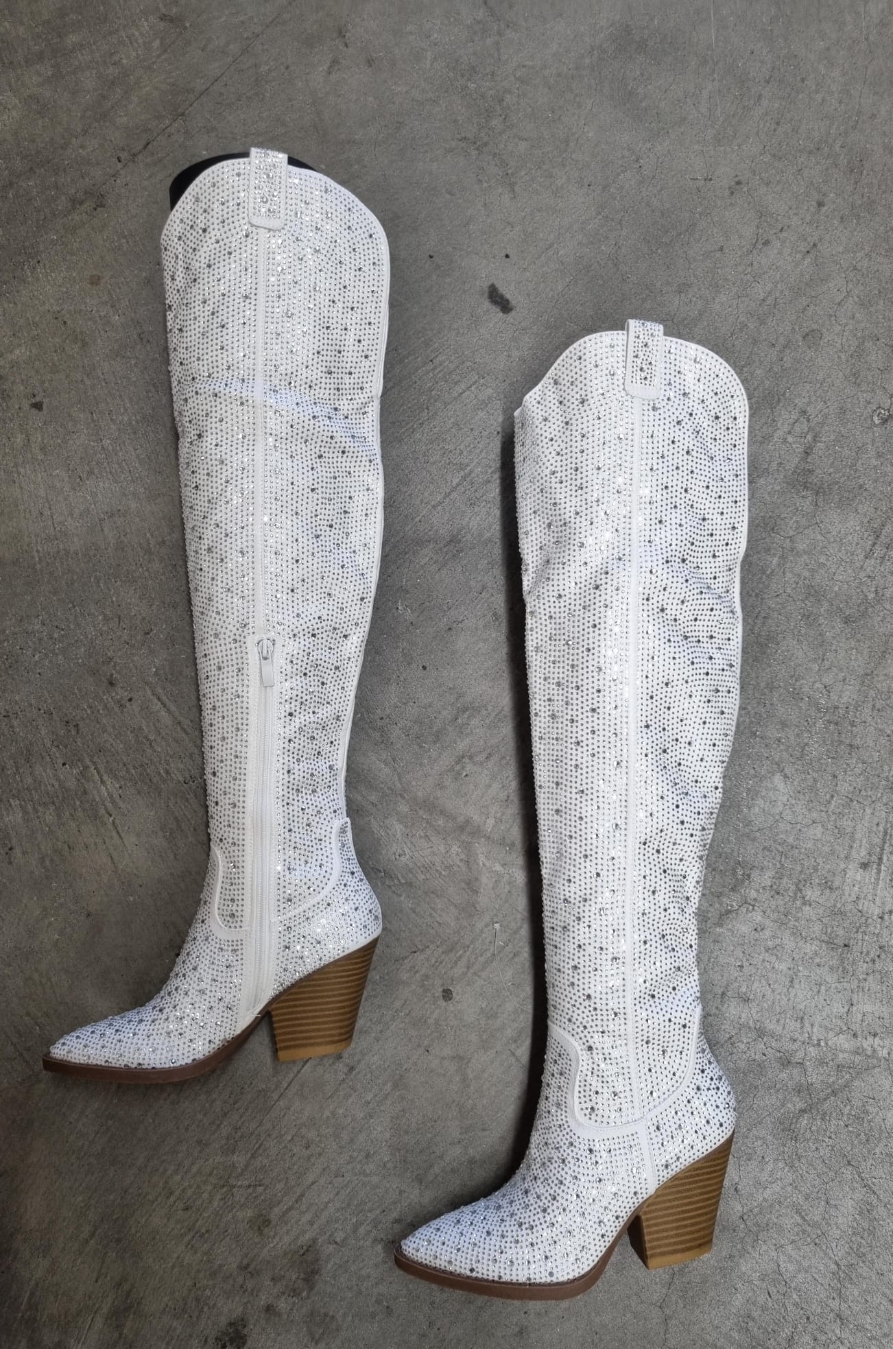 Space Cowboy Embellished Boots (White & Silver) - Tall