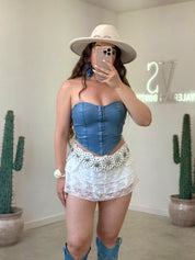Naz Leather Corset Top (Blue)