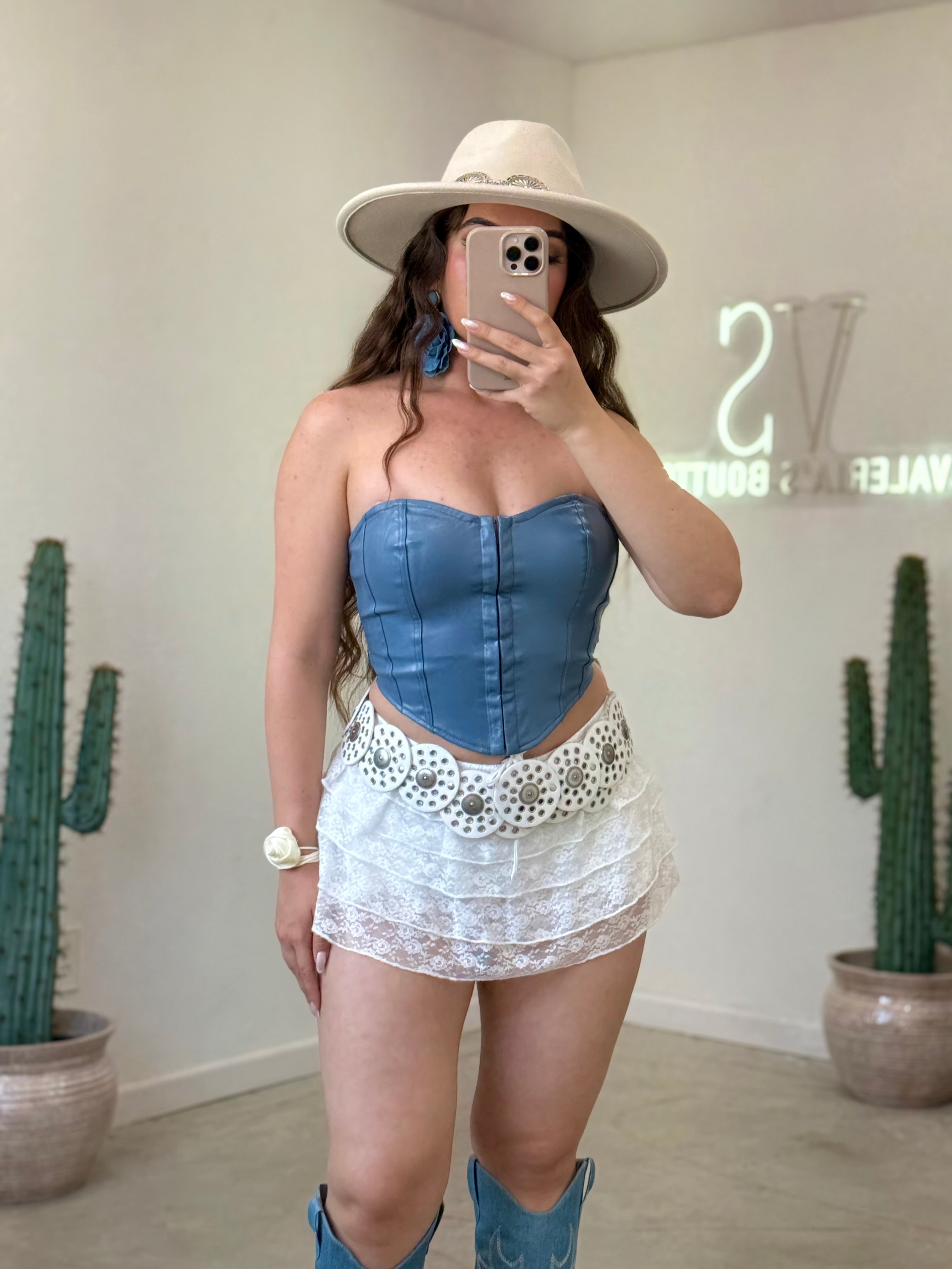 Naz Leather Corset Top (Blue)