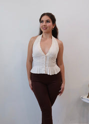 Doilette Chiffon Halter Top (Cream)