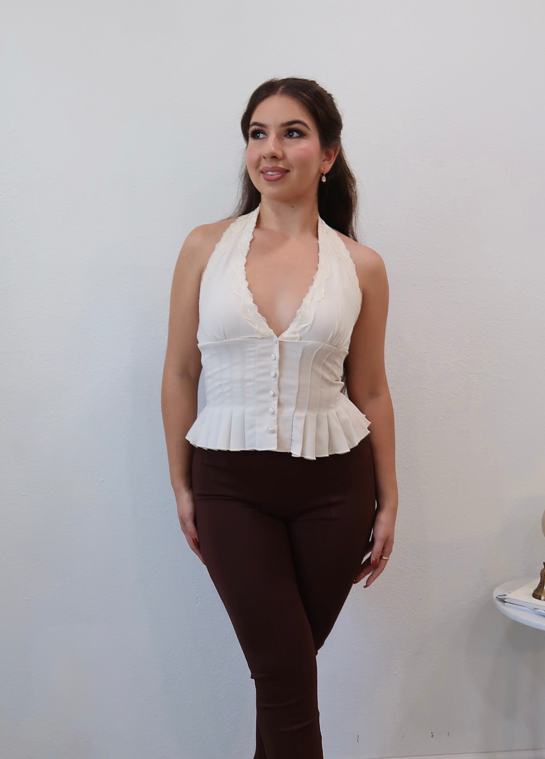 Doilette Chiffon Halter Top (Cream)