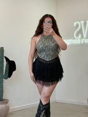 Salvage Fringe Top (Sage Snake)