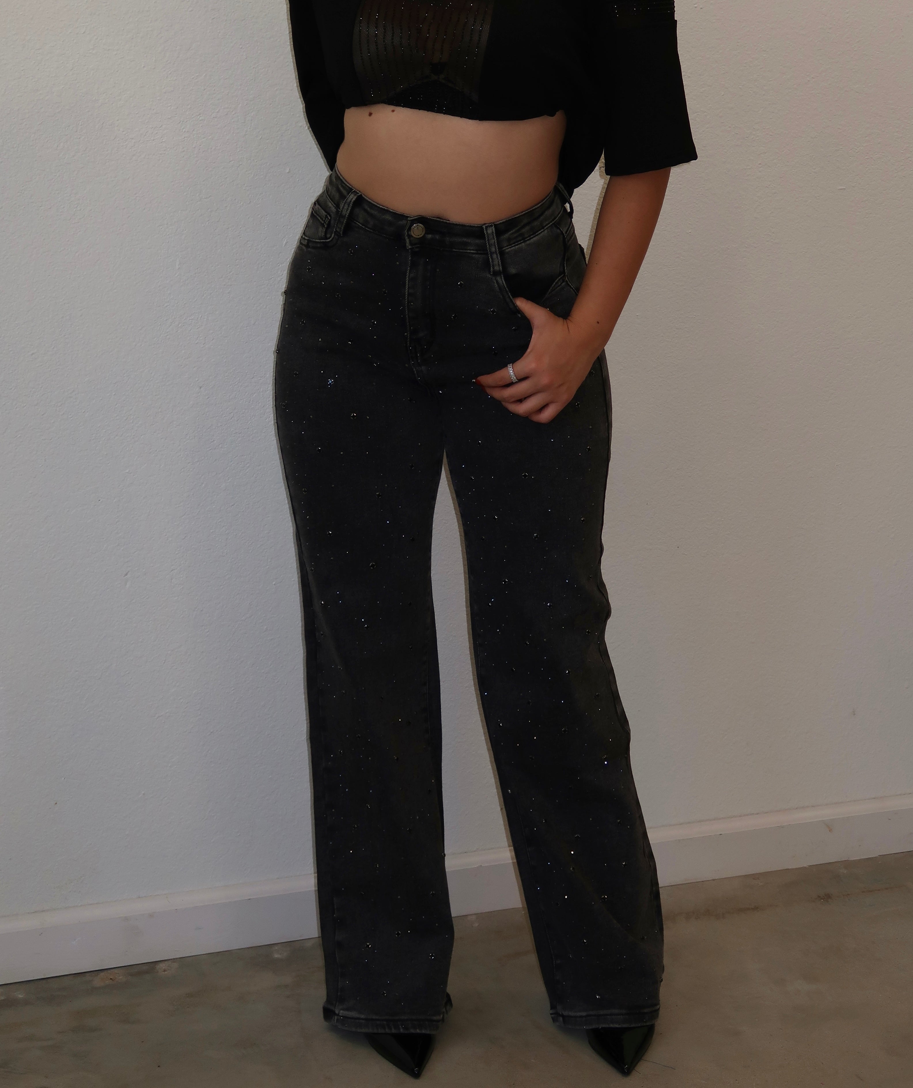 Eclipse Embellished High Rise Straight Leg Jeans