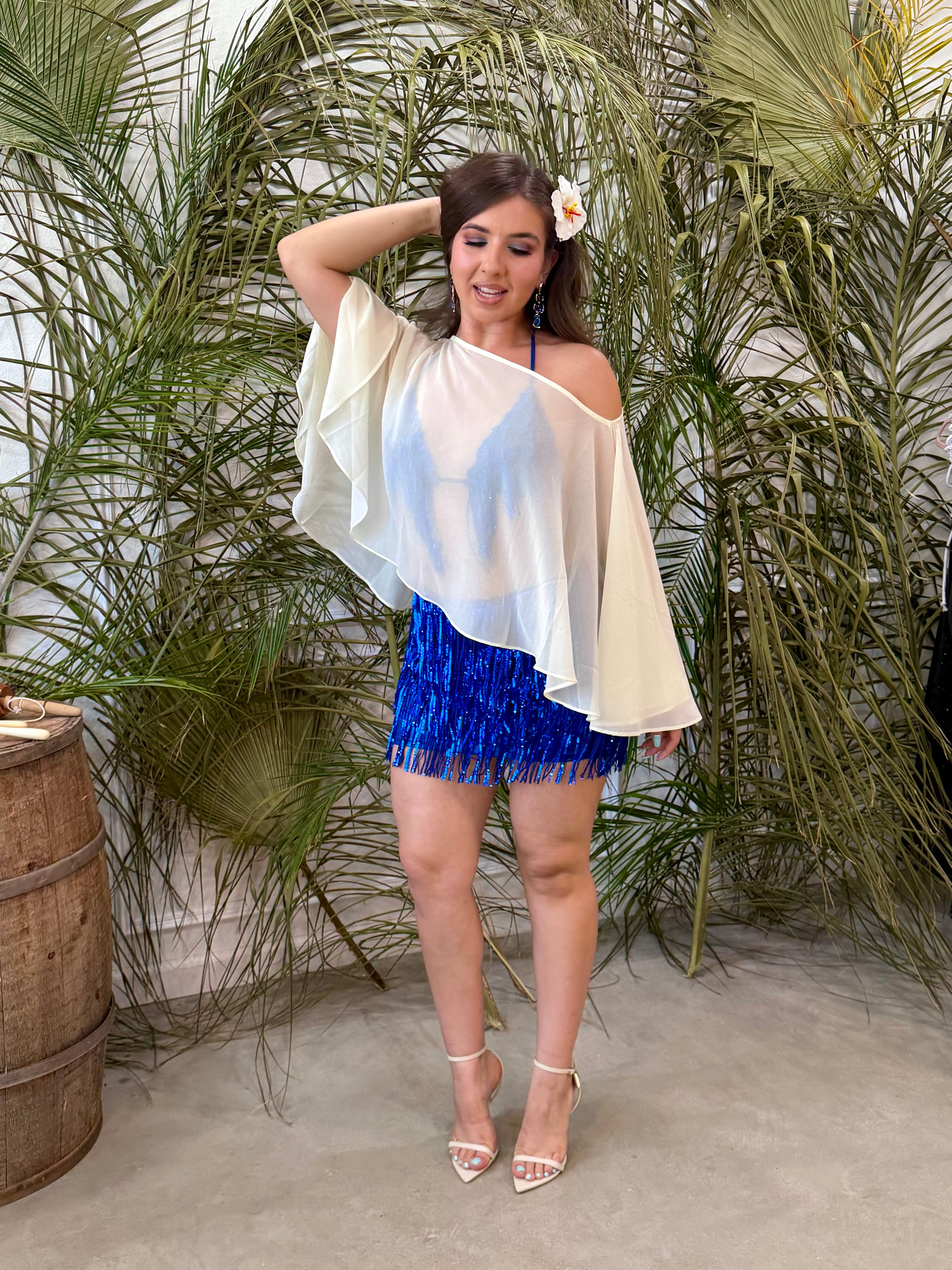 Avani Sheer Mesh Poncho (Cream)