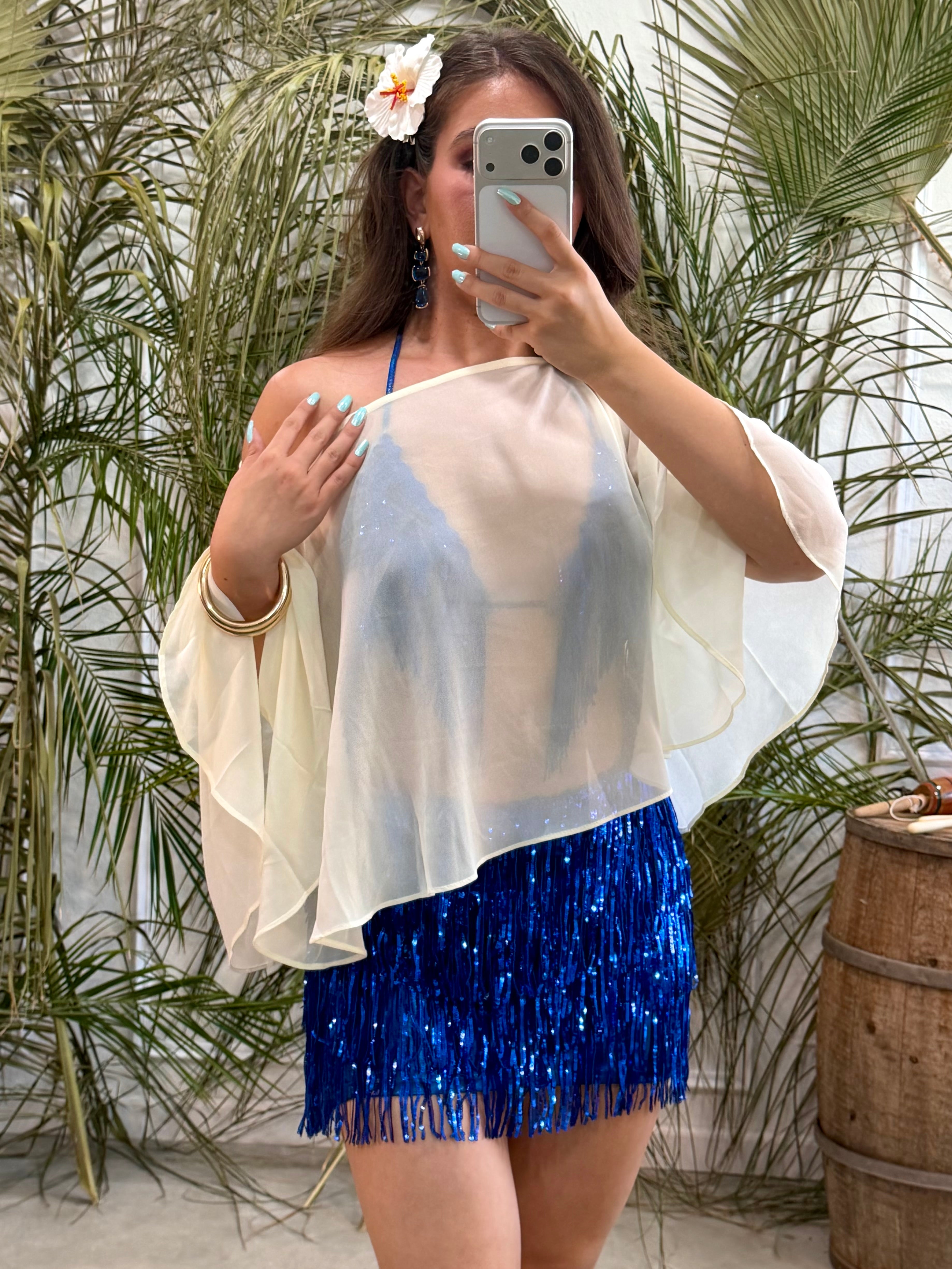 Avani Sheer Mesh Poncho (Cream)