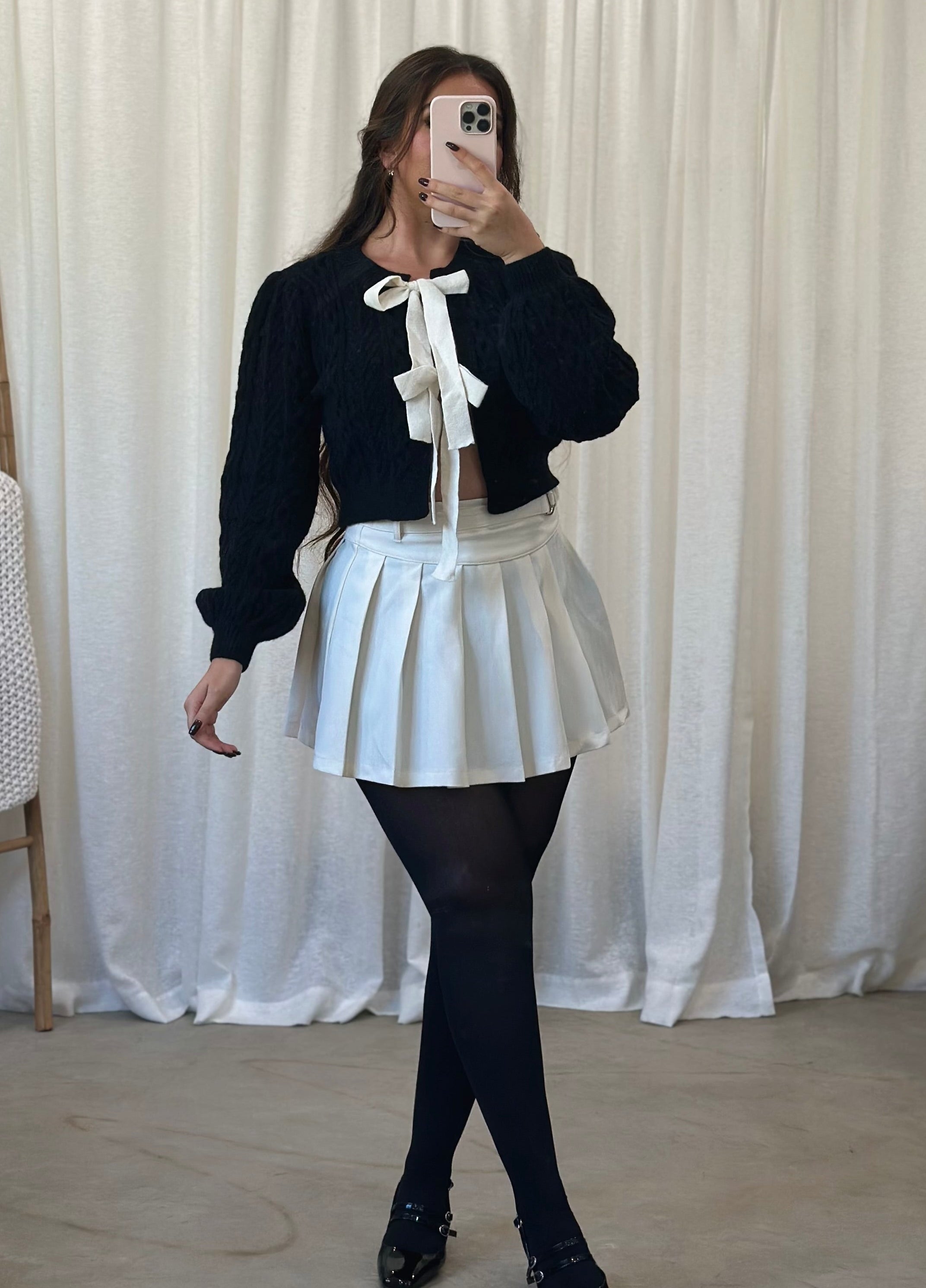 Sabrina Pleated Mini Skirt (Ivory)