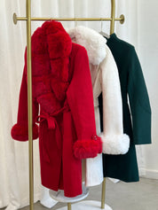 Franchesca Wool Fur Trench Coat (Red)