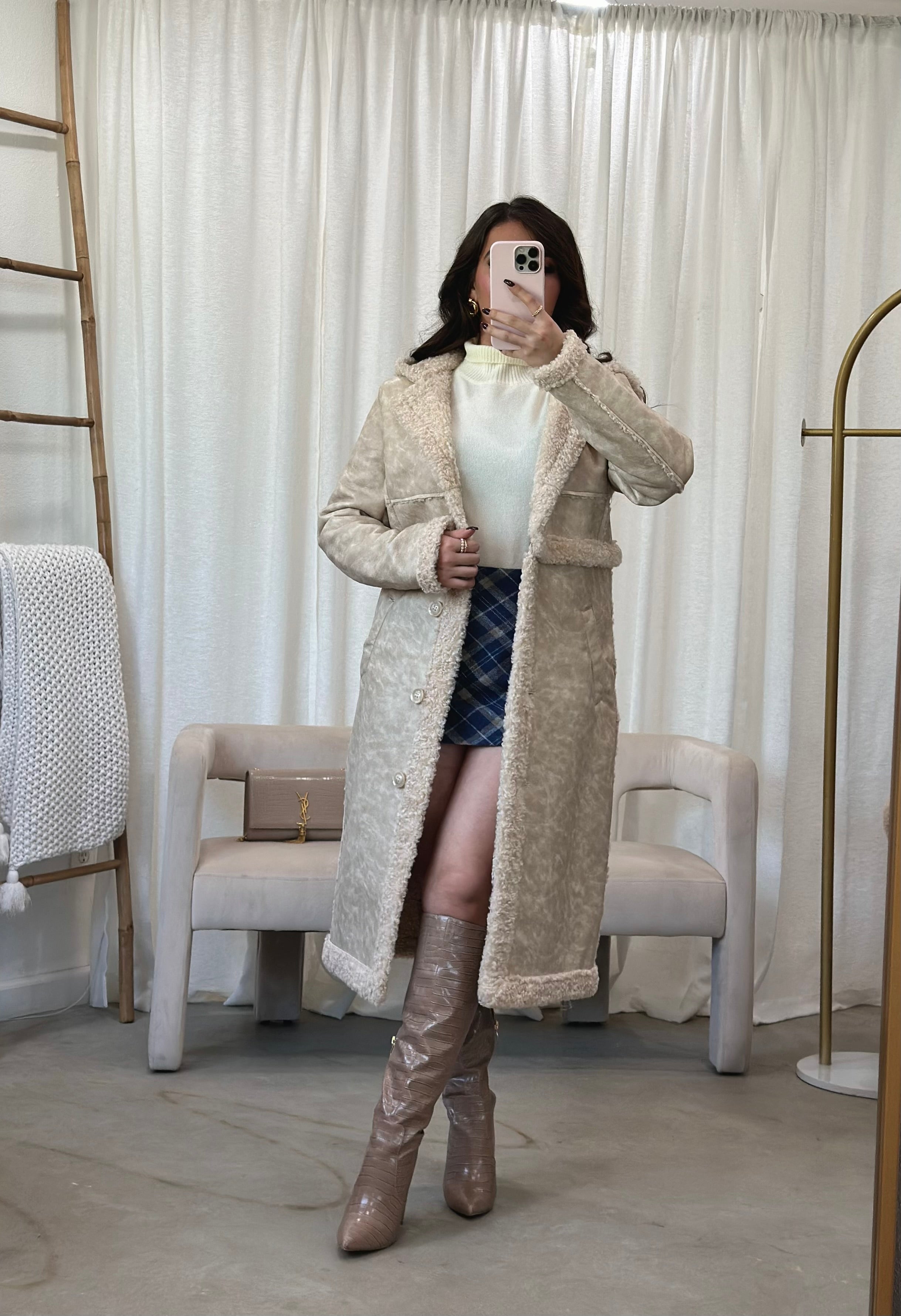 Laurent 2 Way Leather Coat (Cream)