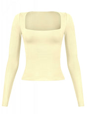 Valerie Long Sleeve Scoop Neck Top (Light Yellow)