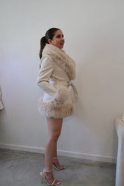 Gastella Fur Trim Leather Coat (Cream)