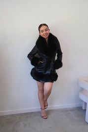 Gastella Fur Trim Leather Coat (Black)