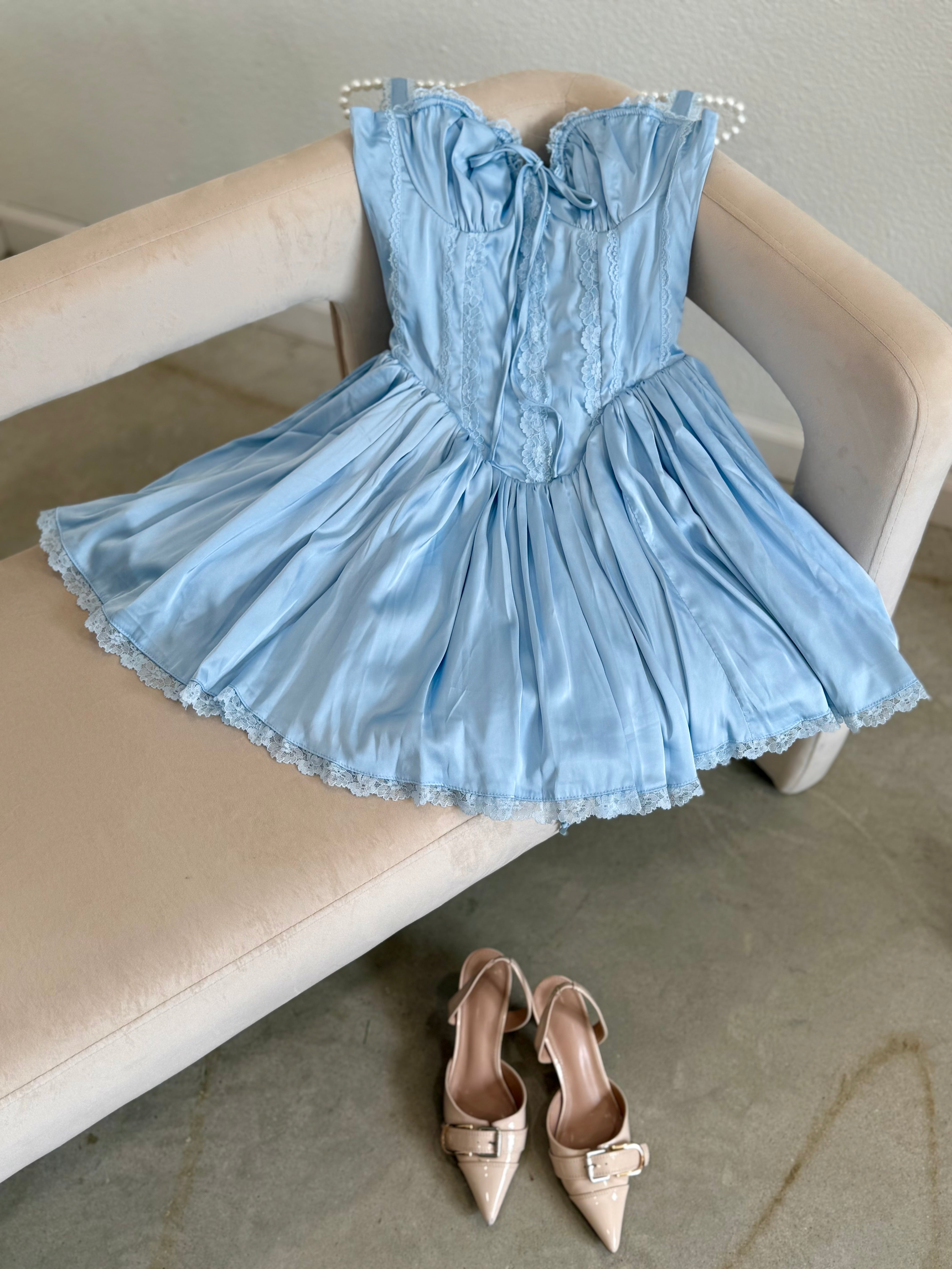 Daphne Satin Corset Mini Dress (Blue)