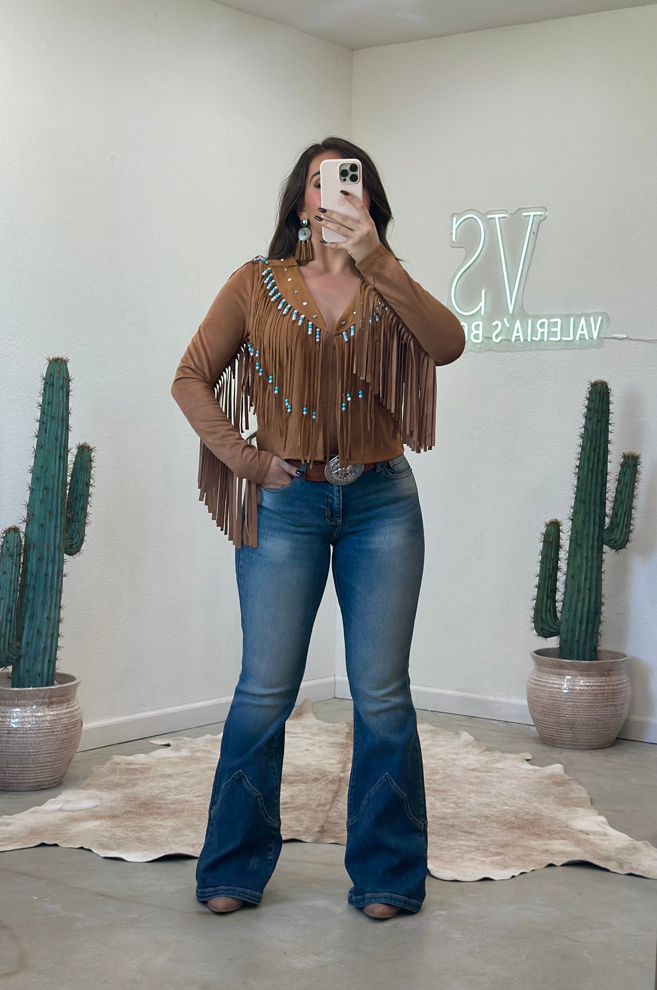 Yaritza Beaded Fringe Vest (Camel)