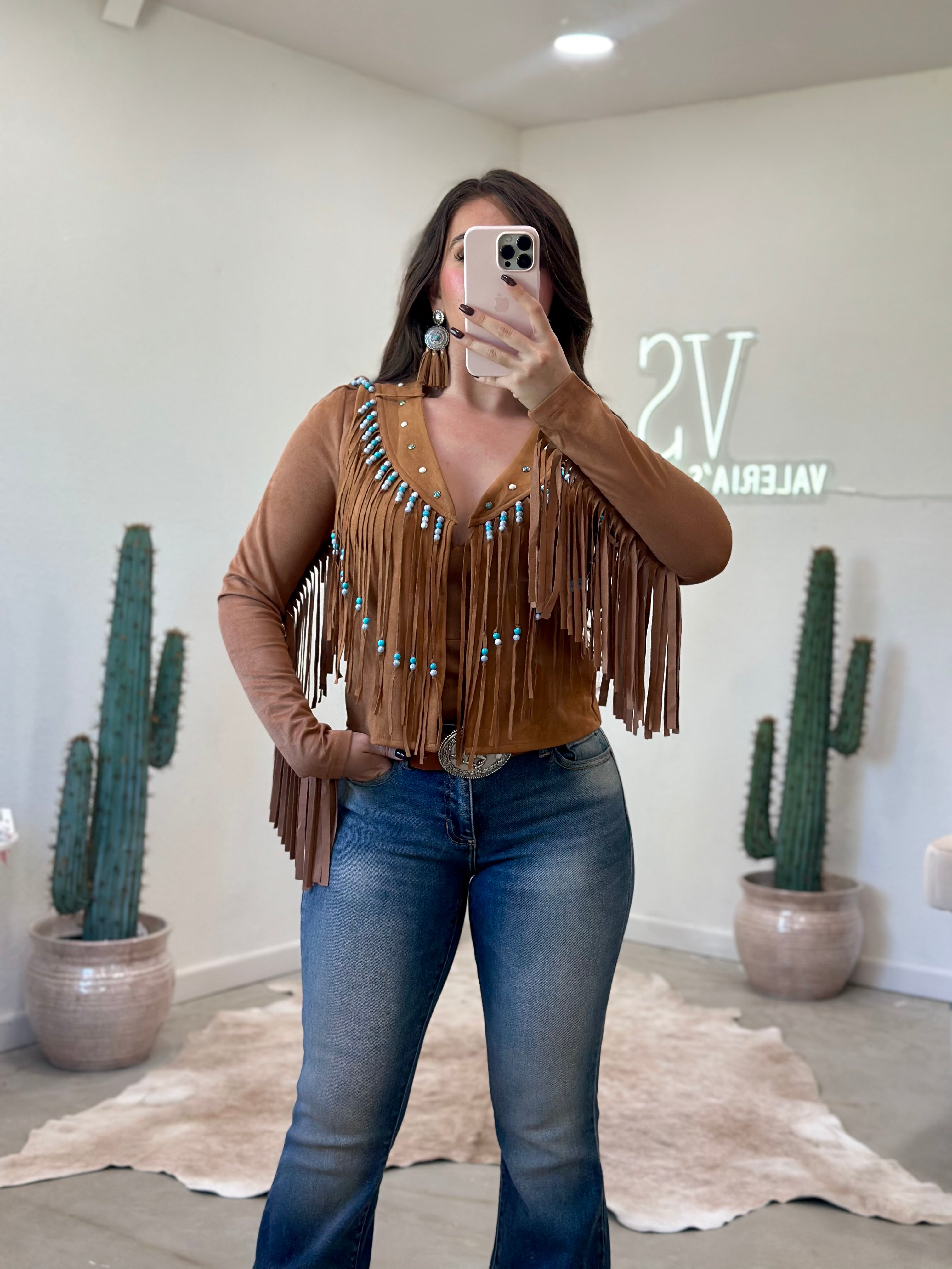 Yaritza Beaded Fringe Vest (Camel)