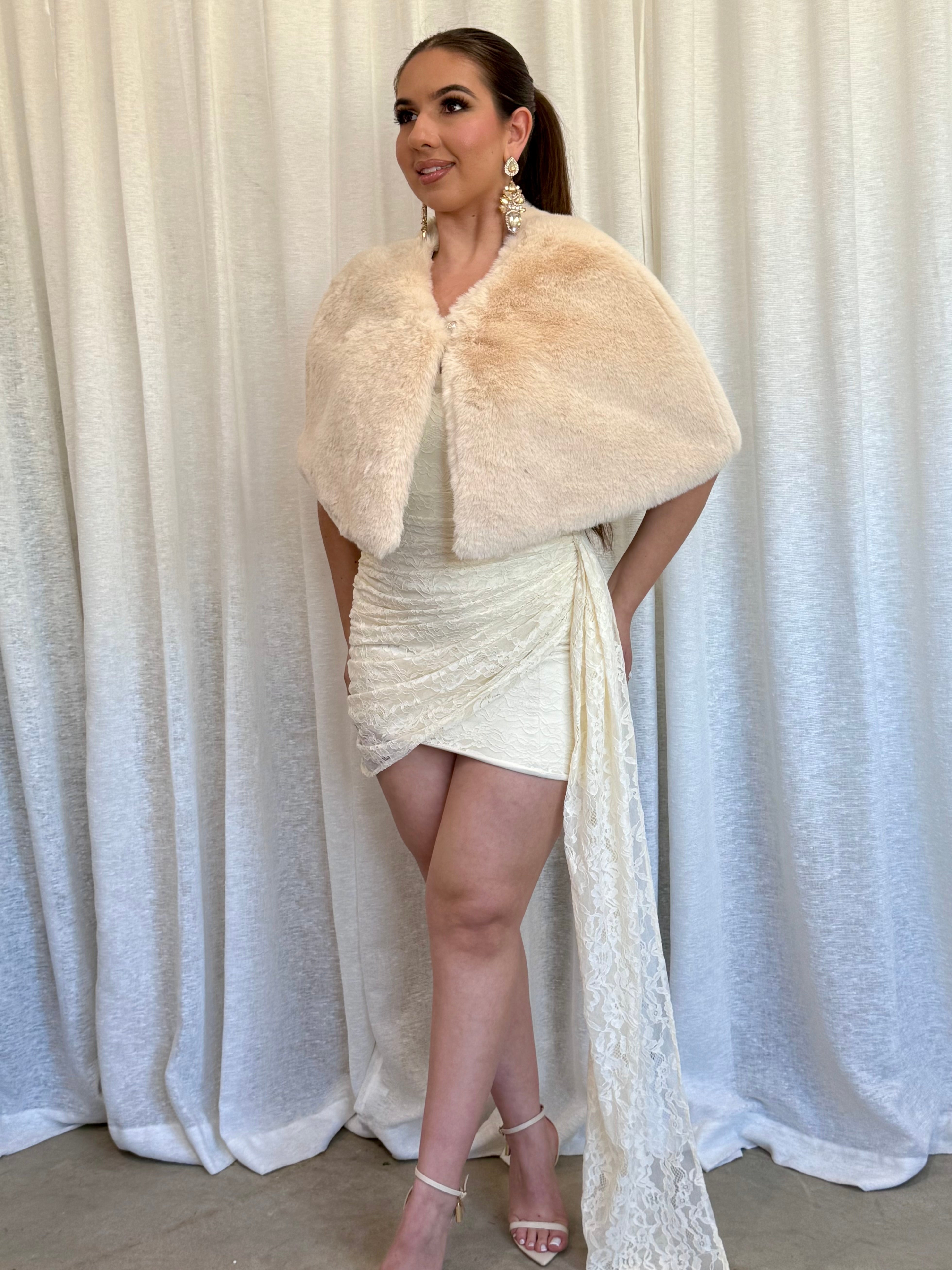 Ritz Fur Shawl Cape (Beige)