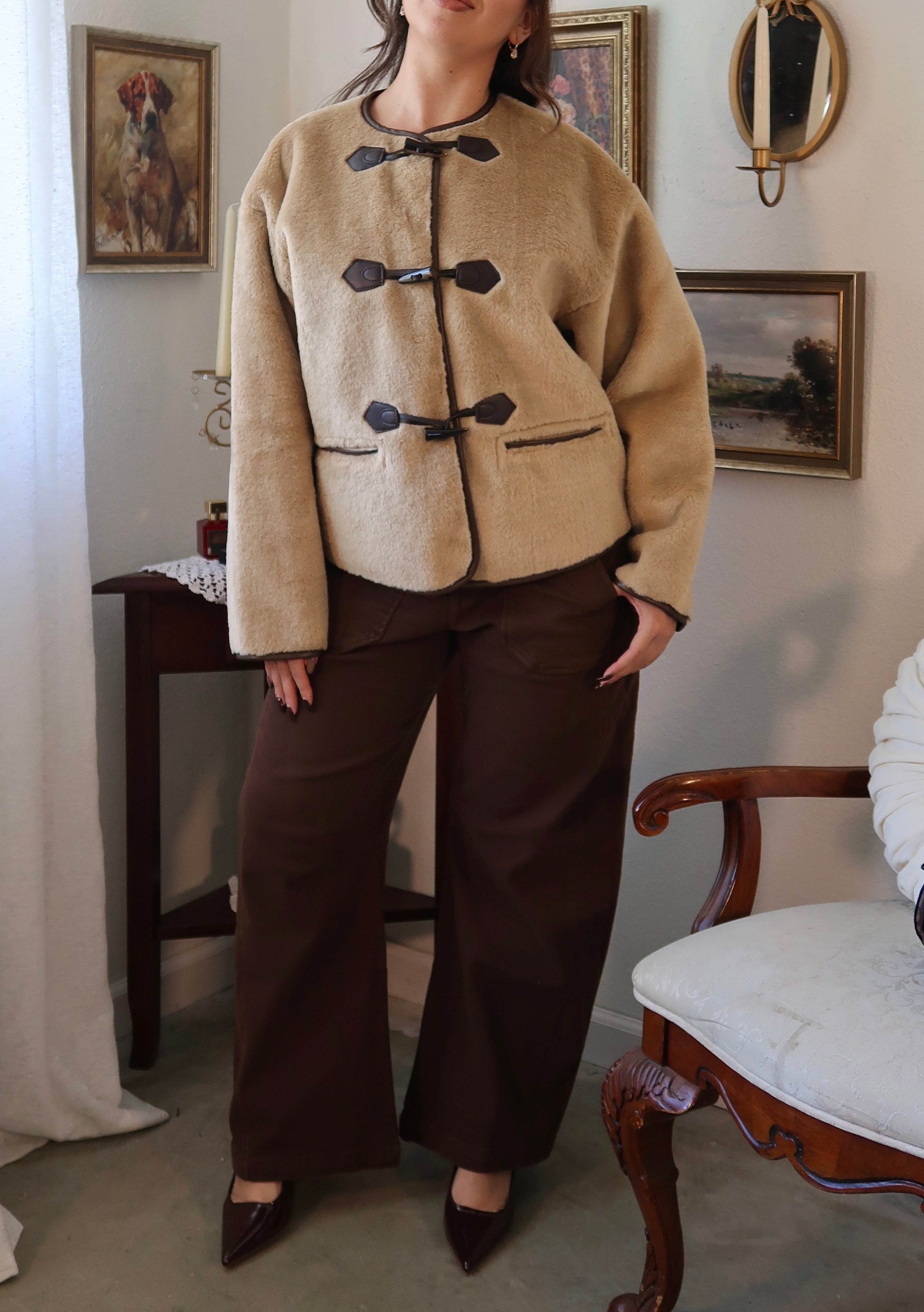 2点セット★メゾンドドルチェnoble jacket/brown &ファーコート コート ダブルボタン グレンチェック mmpscoat1115f[品番：BCYW0026191