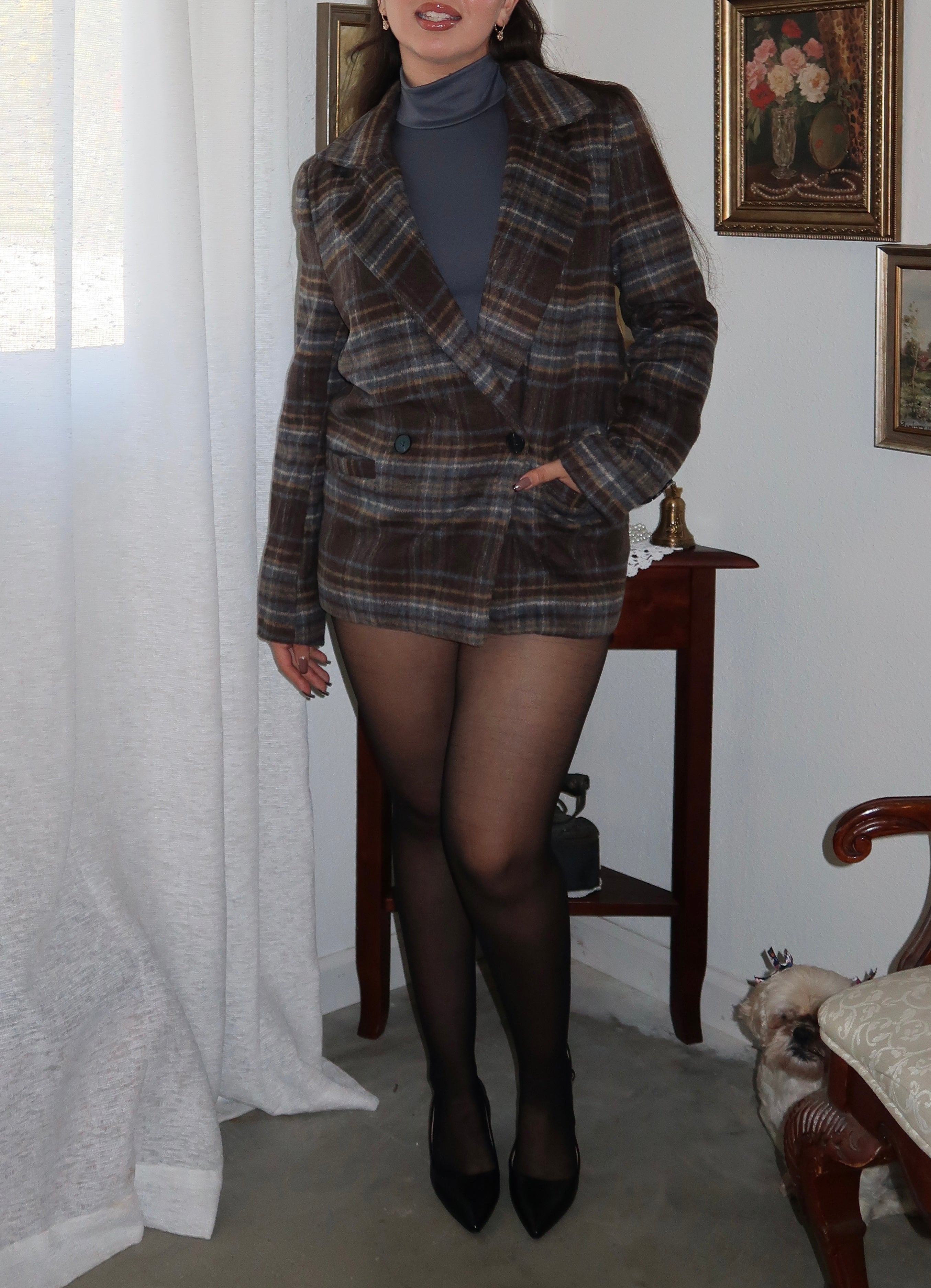 Maine Plaid Wool Blazer Coat