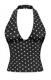 Valerie Polka Dot Halter Top (Black)