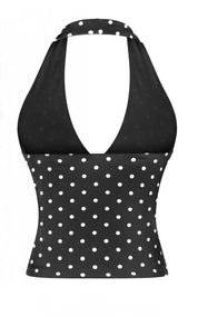 Valerie Polka Dot Halter Top (Black)