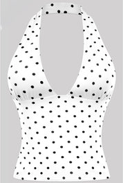 Valerie Polka Dot Halter Top (White)