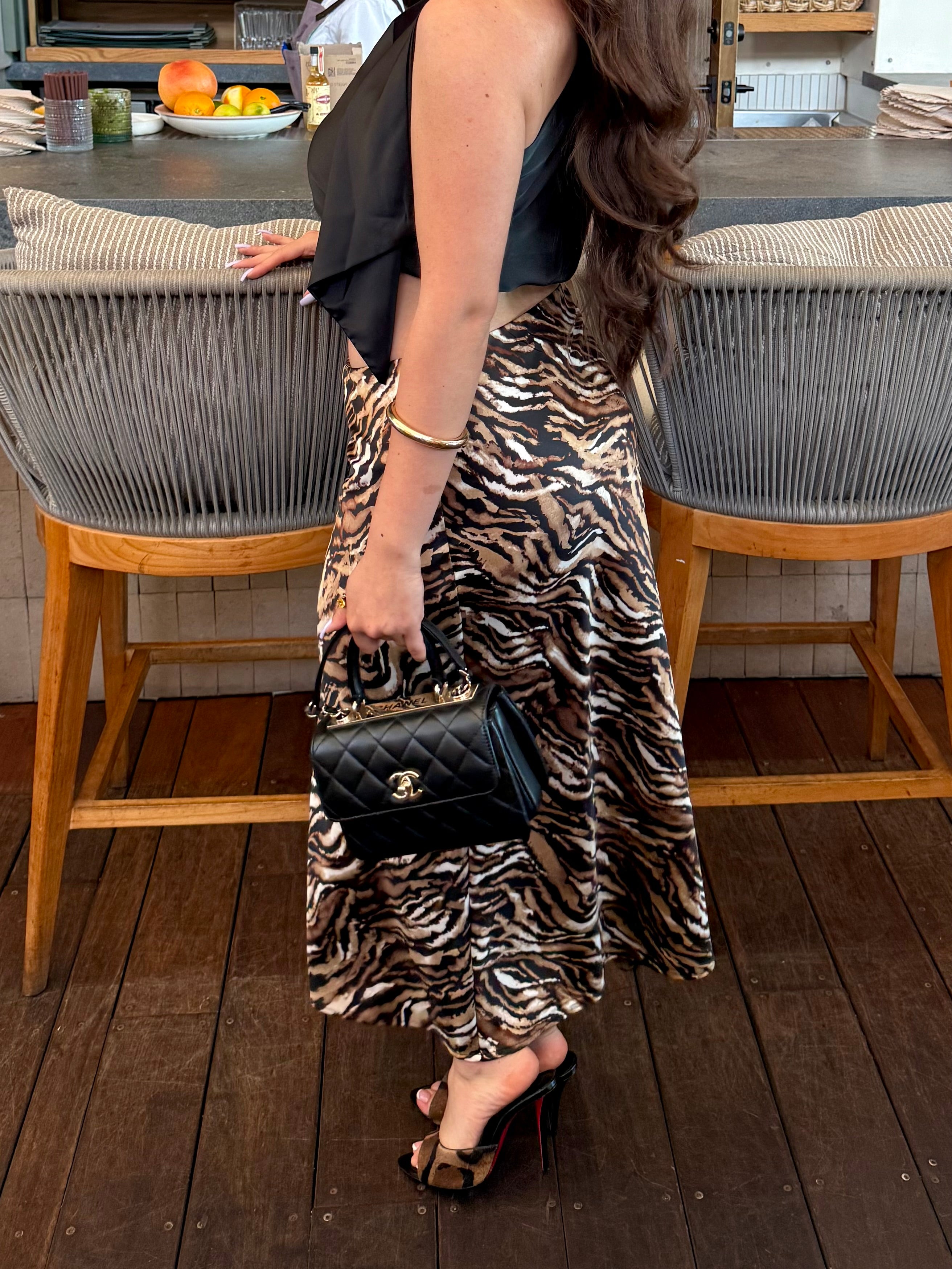 Safari Tiger Midi Slip Skirt