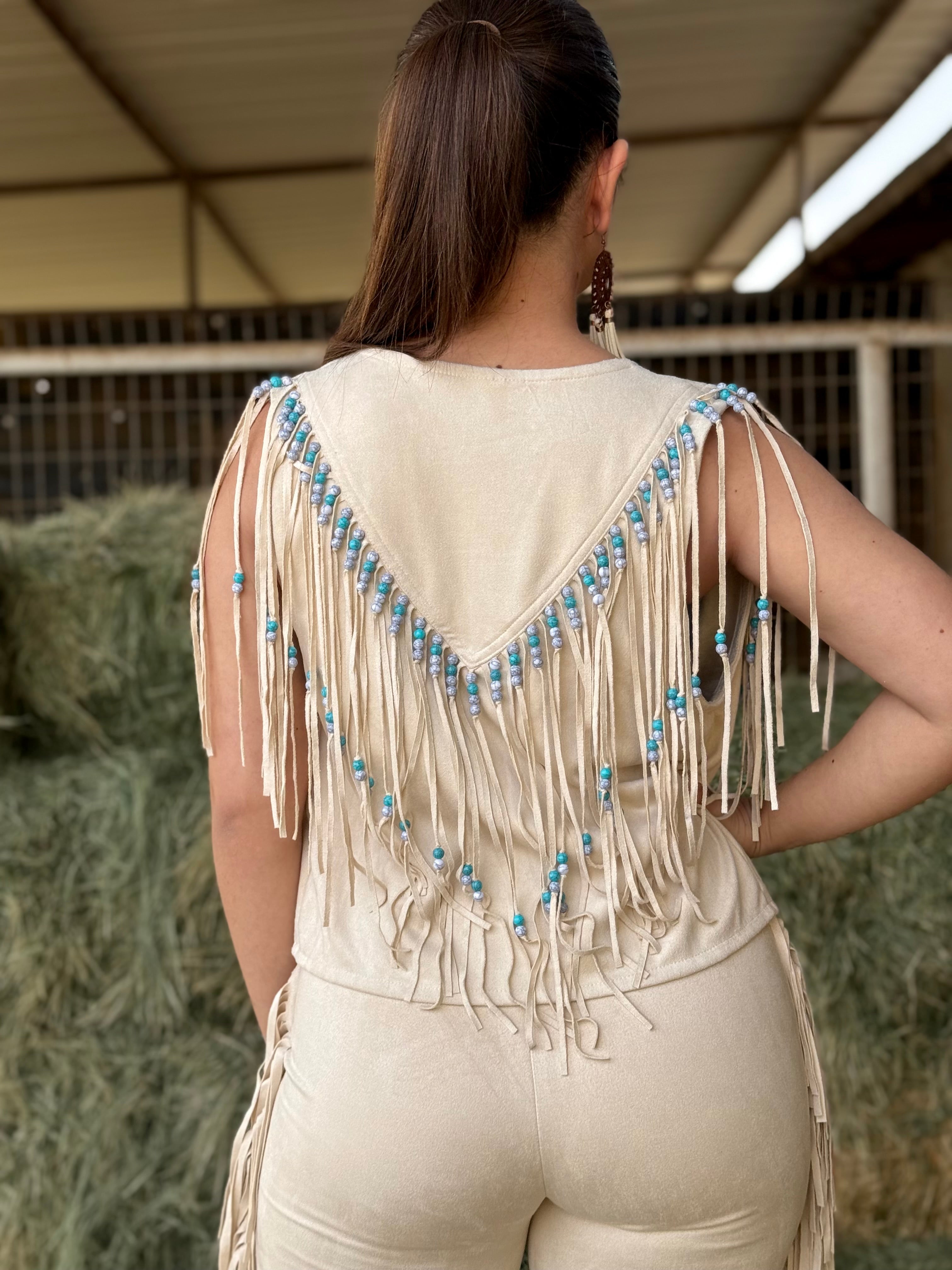 Yaritza Beaded Fringe Vest (Cream)