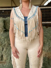 Yaritza Beaded Fringe Vest (Cream)