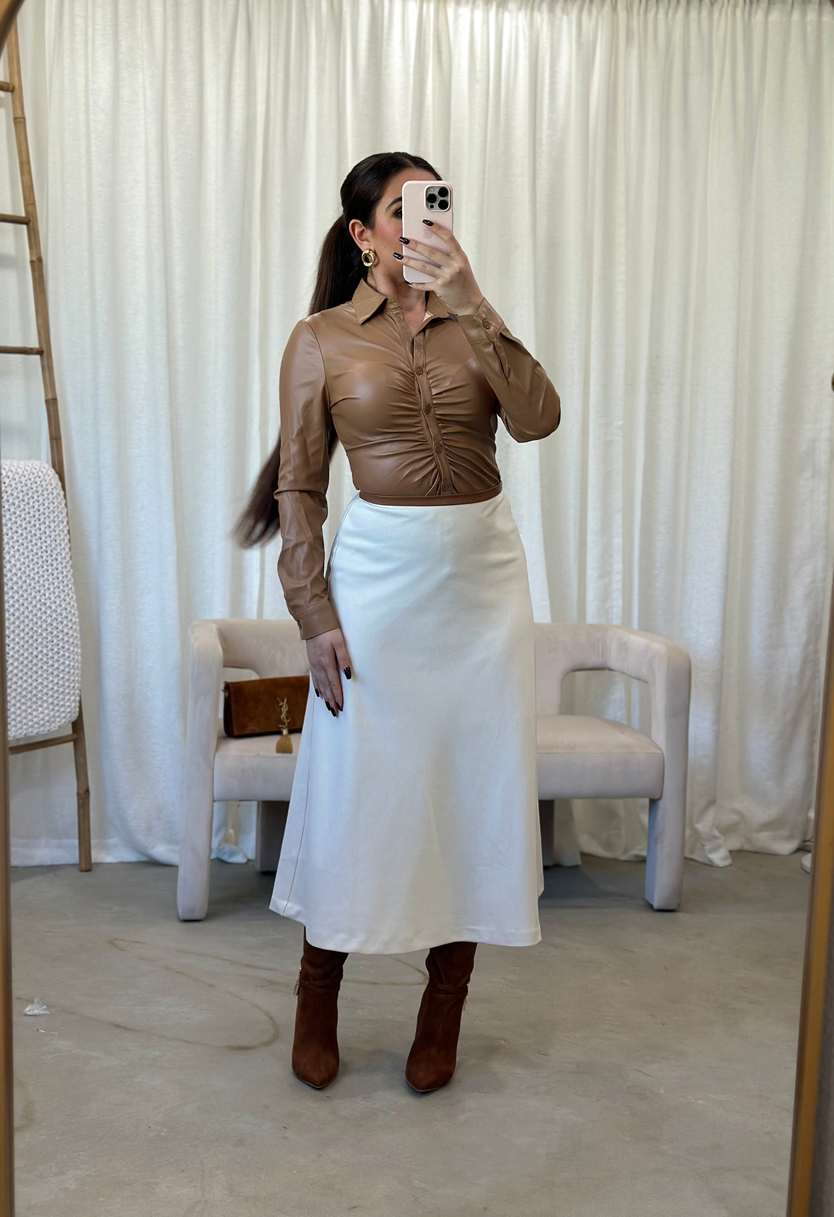 Kylie Leather Blouse (Camel)