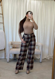 Stevee Plaid Pants (Brown)