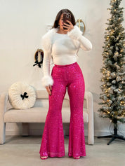 Fiesta Sequins Flare Pants (Fuchsia)