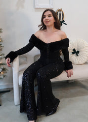 Adeline Fur Corset Top (Black)