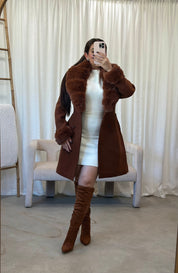 Franchesca Wool Fur Trench Coat (Maple)