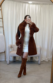 Franchesca Wool Fur Trench Coat (Maple)