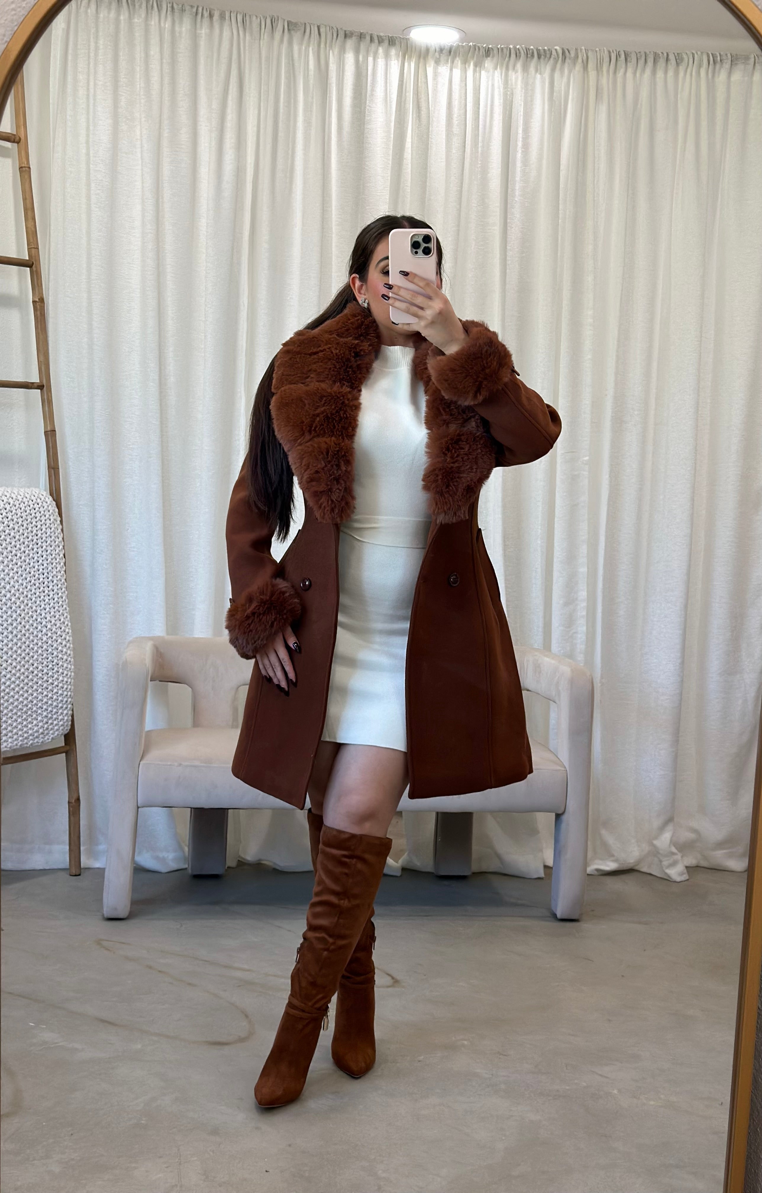 Franchesca Wool Fur Trench Coat (Maple)