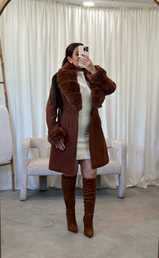 Franchesca Wool Fur Trench Coat (Maple)