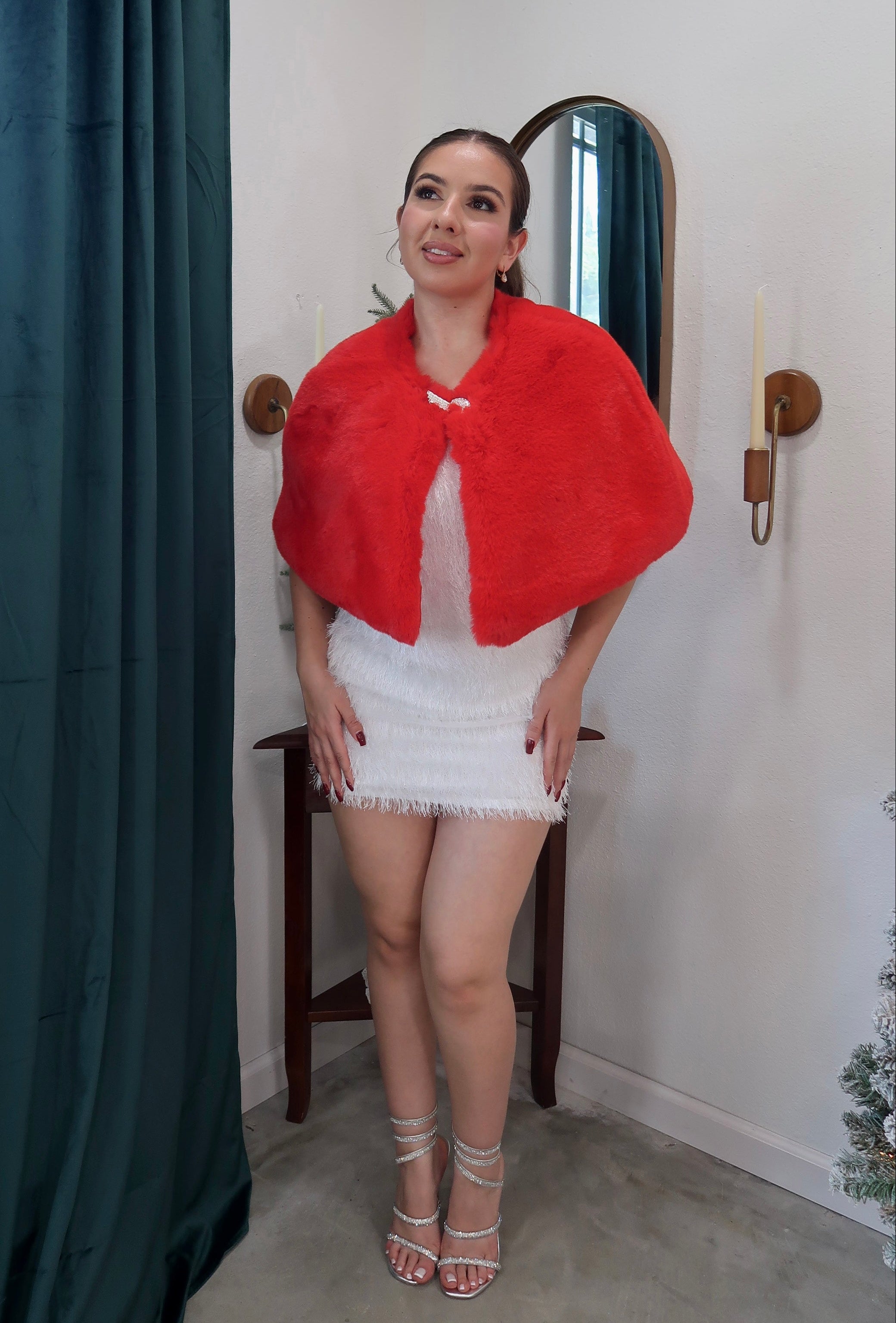 Ritz Fur Shawl Cape (Red)