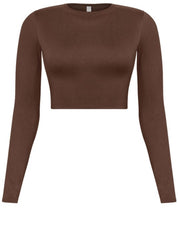 Valerie Long Sleeve Round Neck Crop Top (Brown)