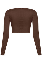 Valerie Long Sleeve Round Neck Crop Top (Brown)