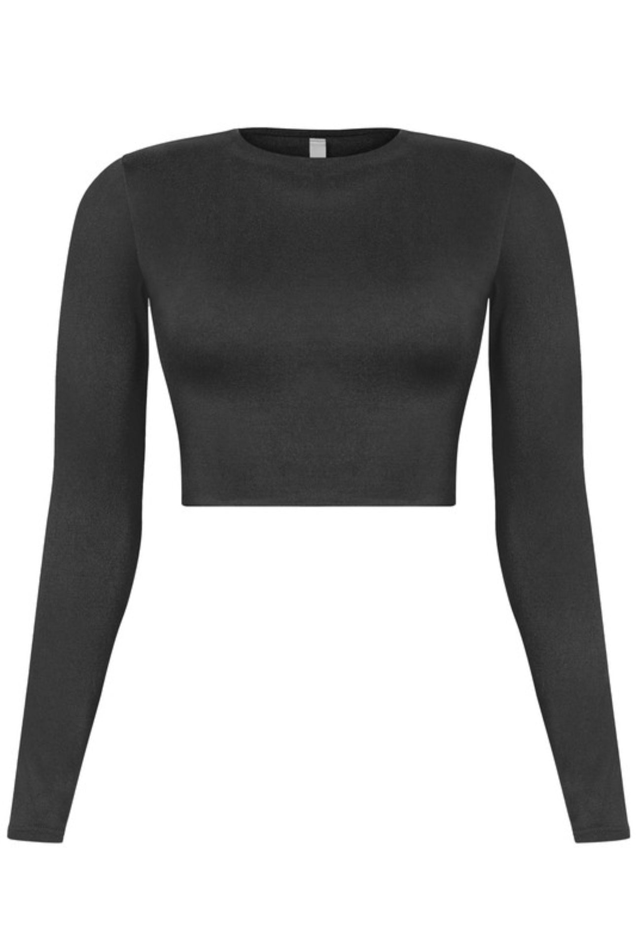 Valerie Long Sleeve Round Neck Crop Top (Black)