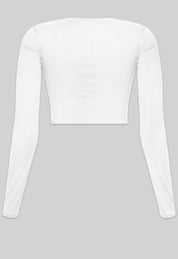 Valerie Long Sleeve Round Neck Crop Top (Off White)