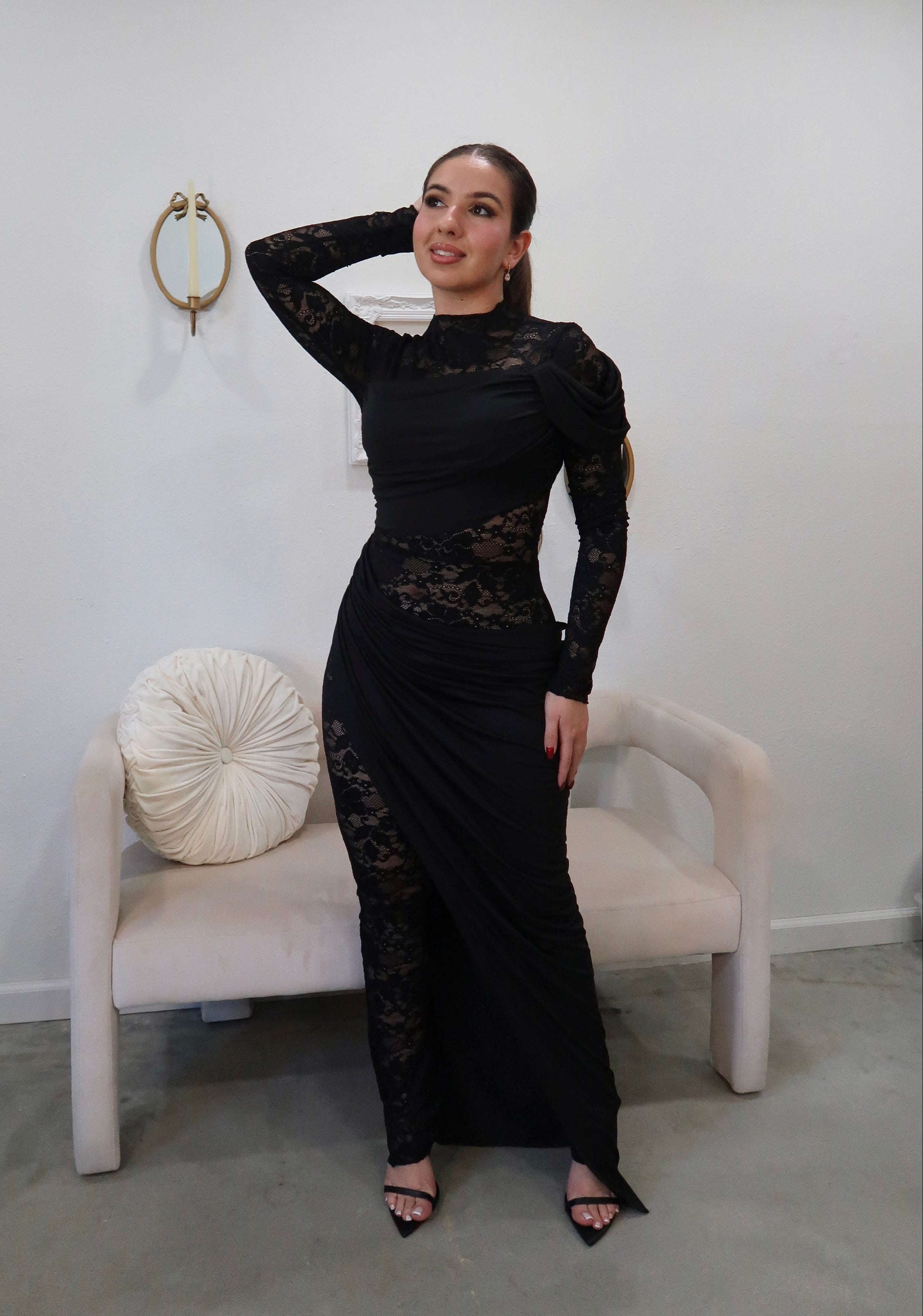 Nightfall Lace Draped Maxi Dress